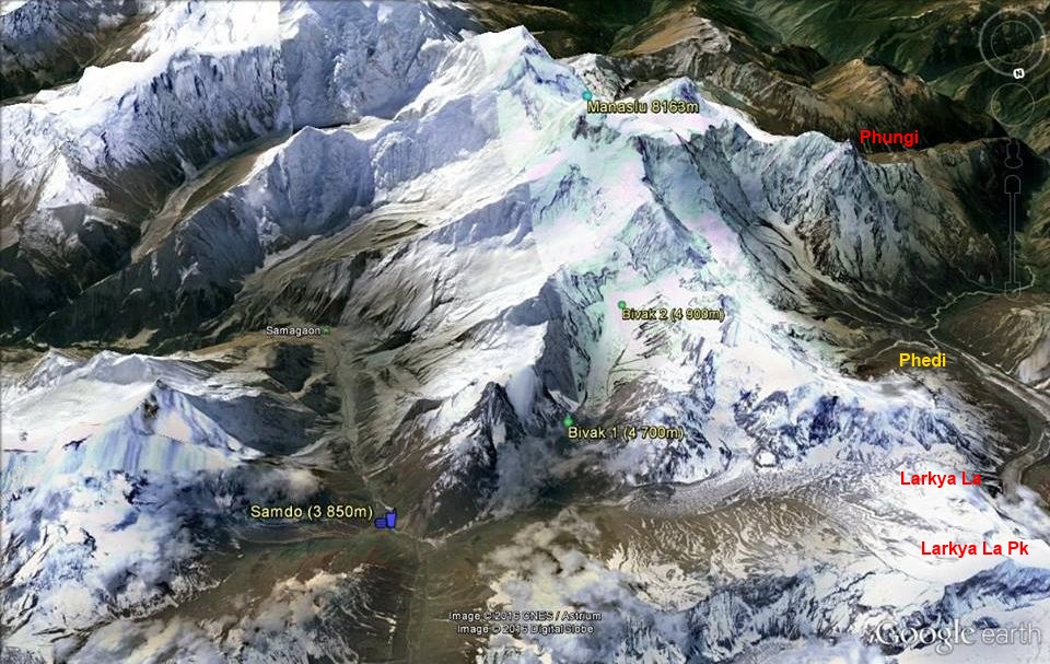Satellite view of Mount Manaslu