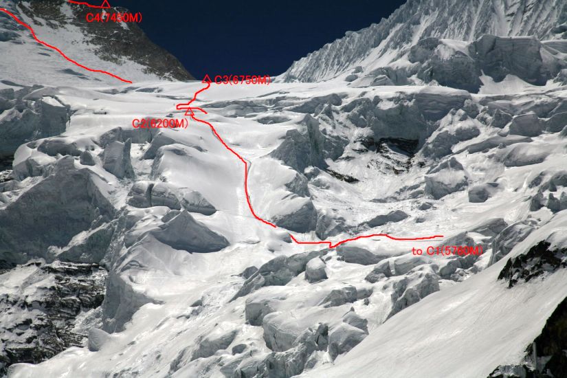 Ascent route on Mount Manaslu