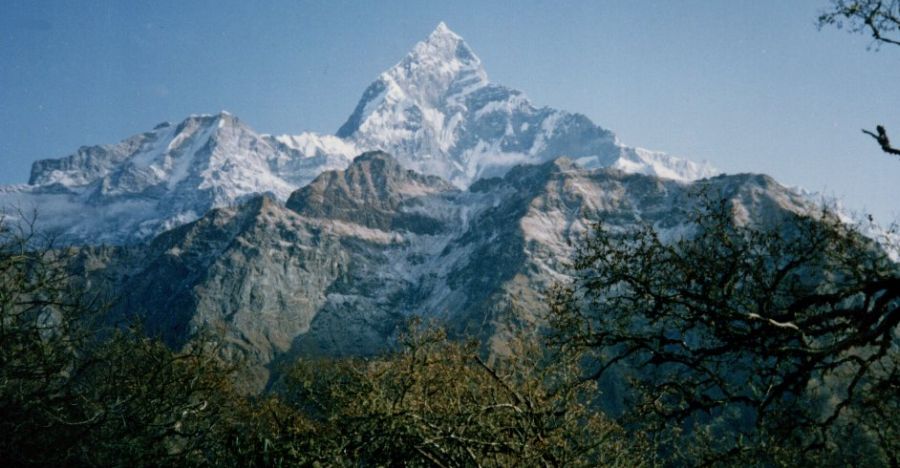 Macchapucchre ( Fishtail Mountain ) and Mardi Himal from Korchon