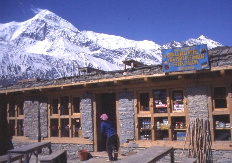 Trekking Lodge beneath Chulu West Peak in the Annapurna Region of the Nepal Himalaya
