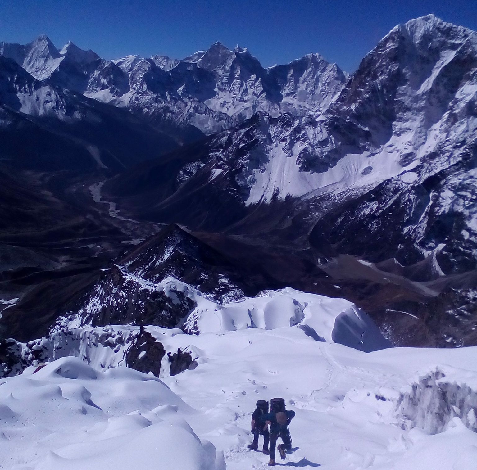 View from Lobuje East Peak in the Khumbu Region of the Nepal Himalaya