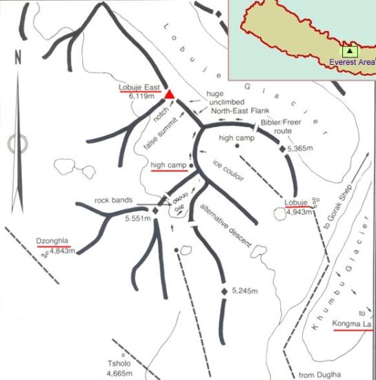 Route Map for Lobuje East Trekking Peak