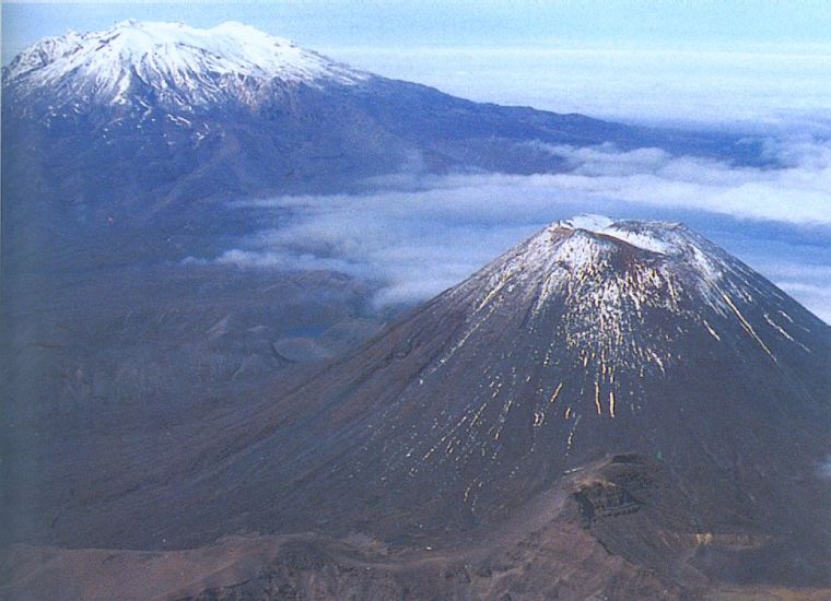 Aerial View of Mt. Ngauruhoe and Mt.Ruapehu in Tongariro National Park
