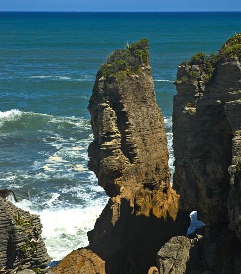 Pancake Rocks at Punakaiki on the Tasman Sea coastline of the South Island of New Zealand