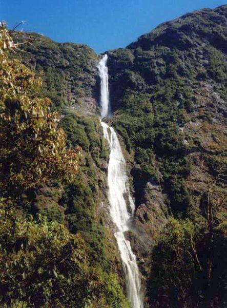 Sutherland Falls in Doubtful Sound in Fjiordland of the South Island of New Zealand