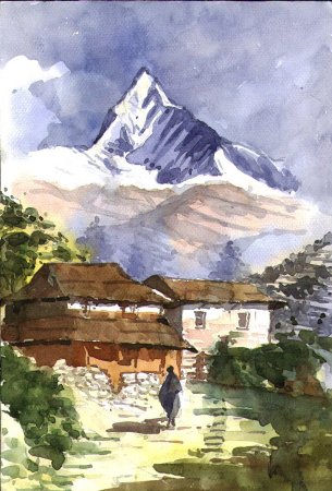 Mount Macchapucchre - watercolour by Sanjay Lama