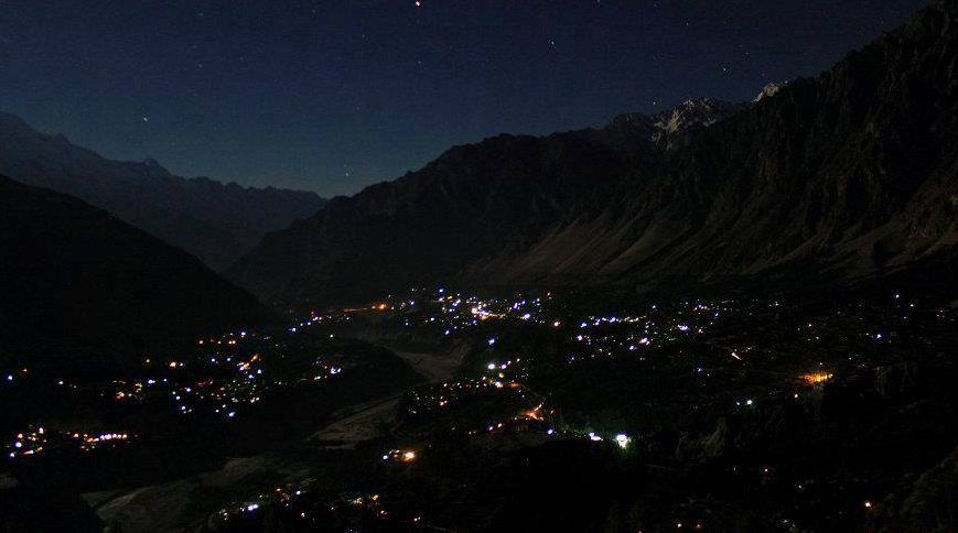 Hunza Valley at night in the Karakorum Mountains of Pakistan