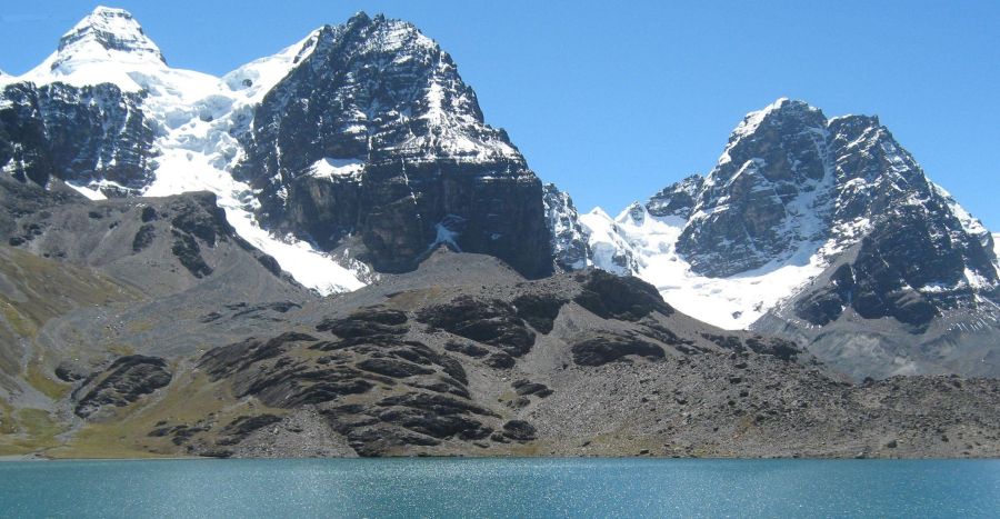 Condori Massi above Laguna Chiar Kota in the Cordillera Real of Bolivia
