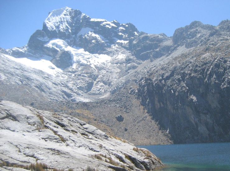 Churup Lake beneath Nevado Churup in the Andes of Peru