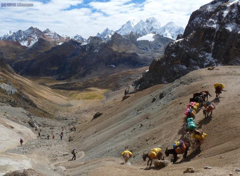 Descent from Cuyoc Pass in the Cordillera Huayhuash of the Peru Andes