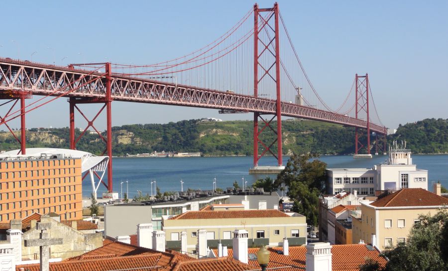 Suspension Bridge over the Tagus River in Lisbon - capital city of Portugal