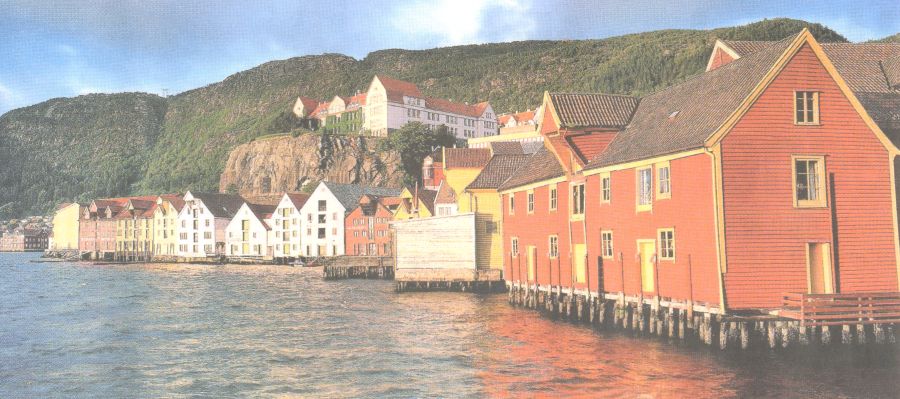 Waterfront at Bryggen district of Bergen on the West Coast of Norway