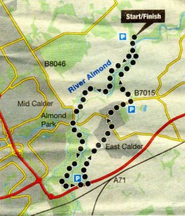 Route Map of walk around Avondell and Calderwood Country Park