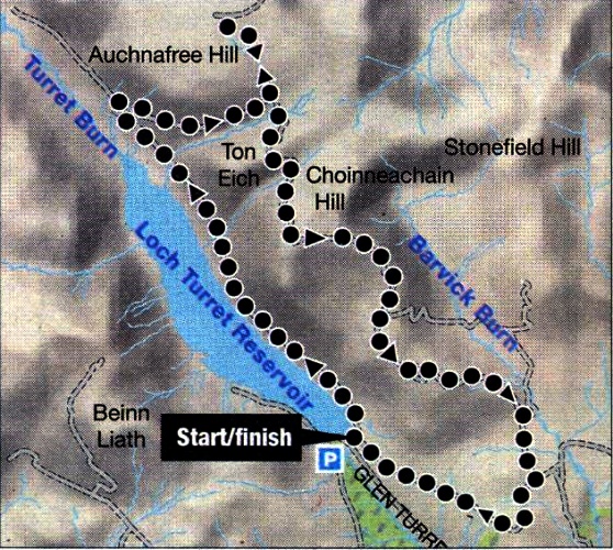 Map of Auchnafree Hill and Loch Turret