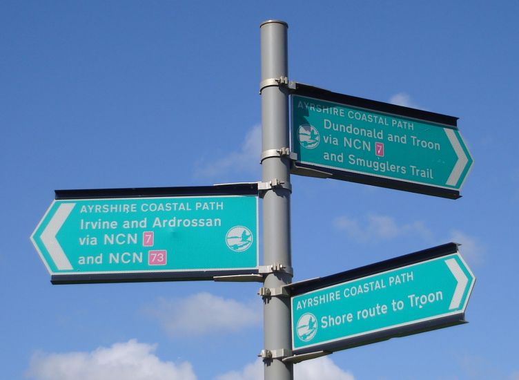 Signpost at Irvine on the Ayrshire Coastal Path