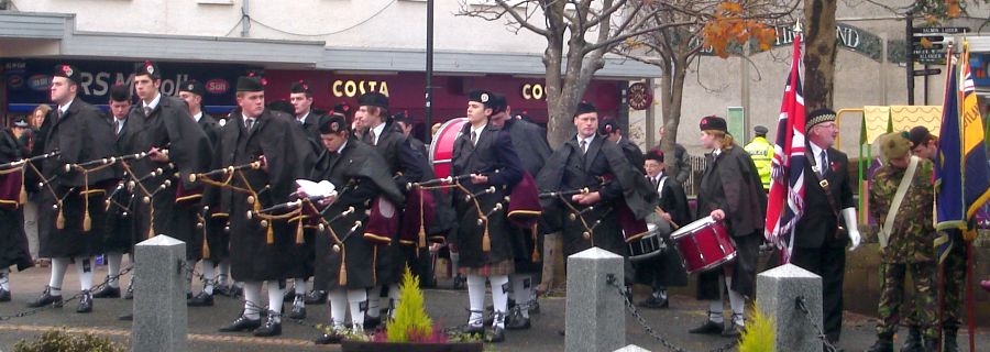 Armistice Day parade at War Memorial in Milngavie Town Centre