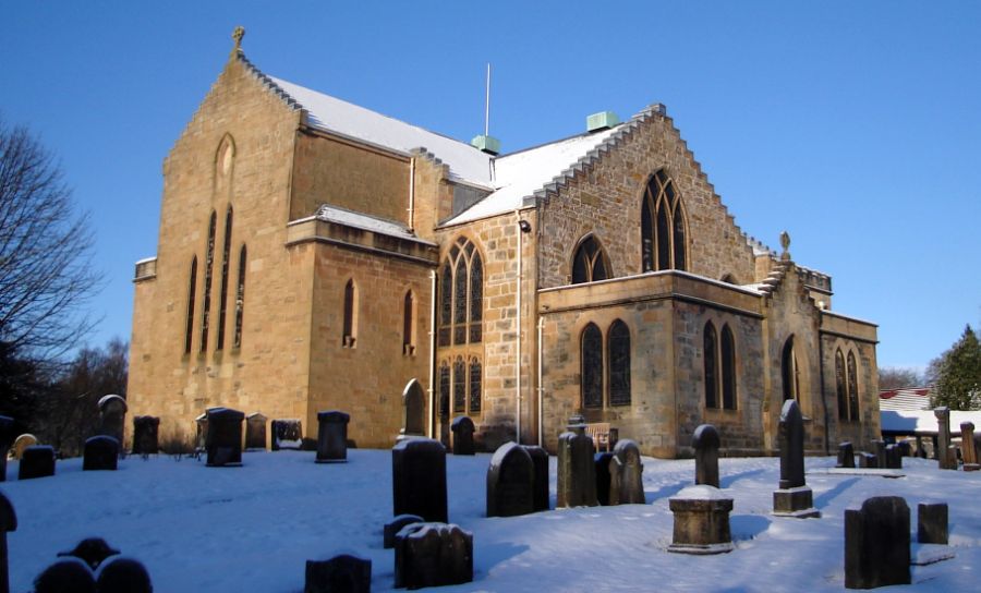 Snow on New Kilpatrick Church in winter