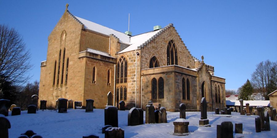 Snow at New Kilpatrick Church in winter