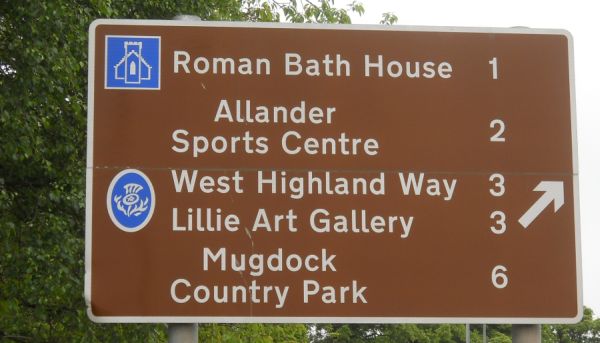 Road Sign for local attractions at Canniesburn Toll in Bearsden