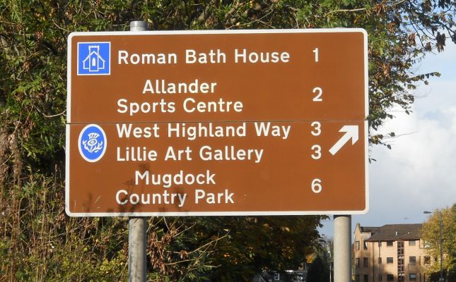 Road Sign for local attractions at Killermont in Bearsden