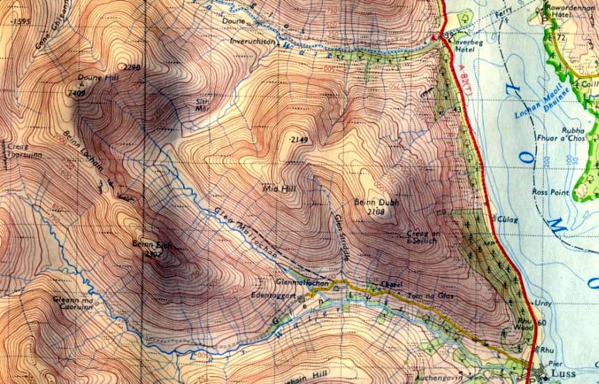 Map for Beinn Eich and Doune Hill in the Luss Hills above Loch Lomond
