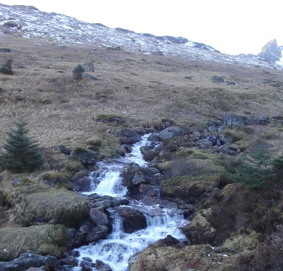 Waterfall on ascent route to Ben Arthur and Beinn Narnain