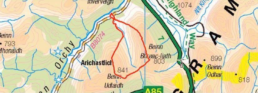 Route Map for Beinn Udlaidh and Beinn Bhreac-liath
