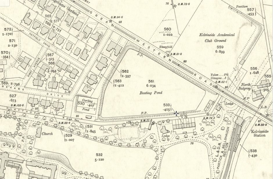 Old Map of Bingham's Pond in Great Western Road in Glasgow