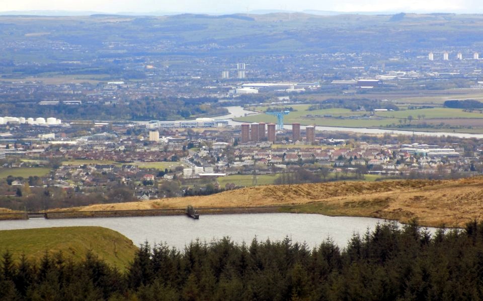 River Clyde, Clydebank and Jaw Reservoir from Dunellan