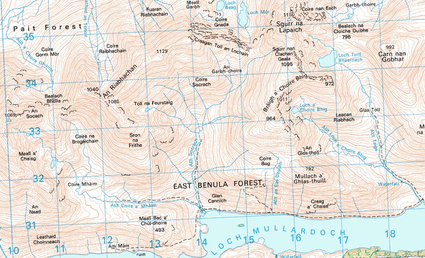 Map of Munros around Loch Mullardoch