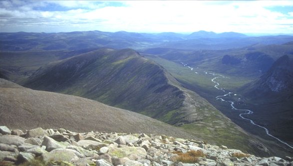 River Dee from Ben Macdui in the Cairngorm Mountains of Scotland