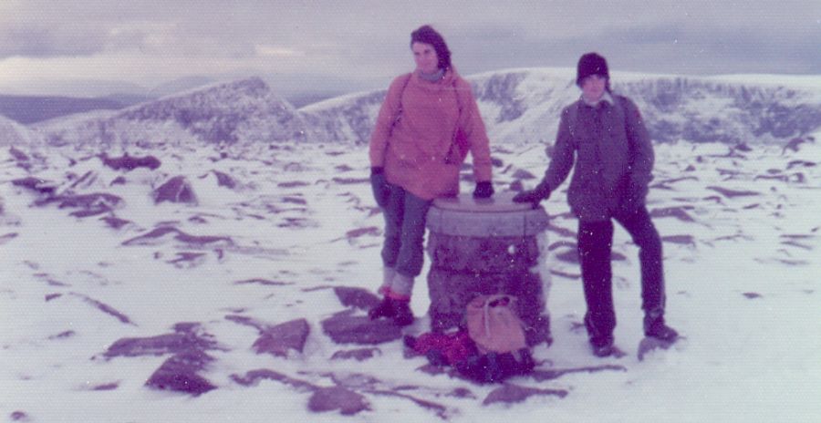 Trig Point on summit of Ben Macdui in the Cairngorm Mountains of Scotland