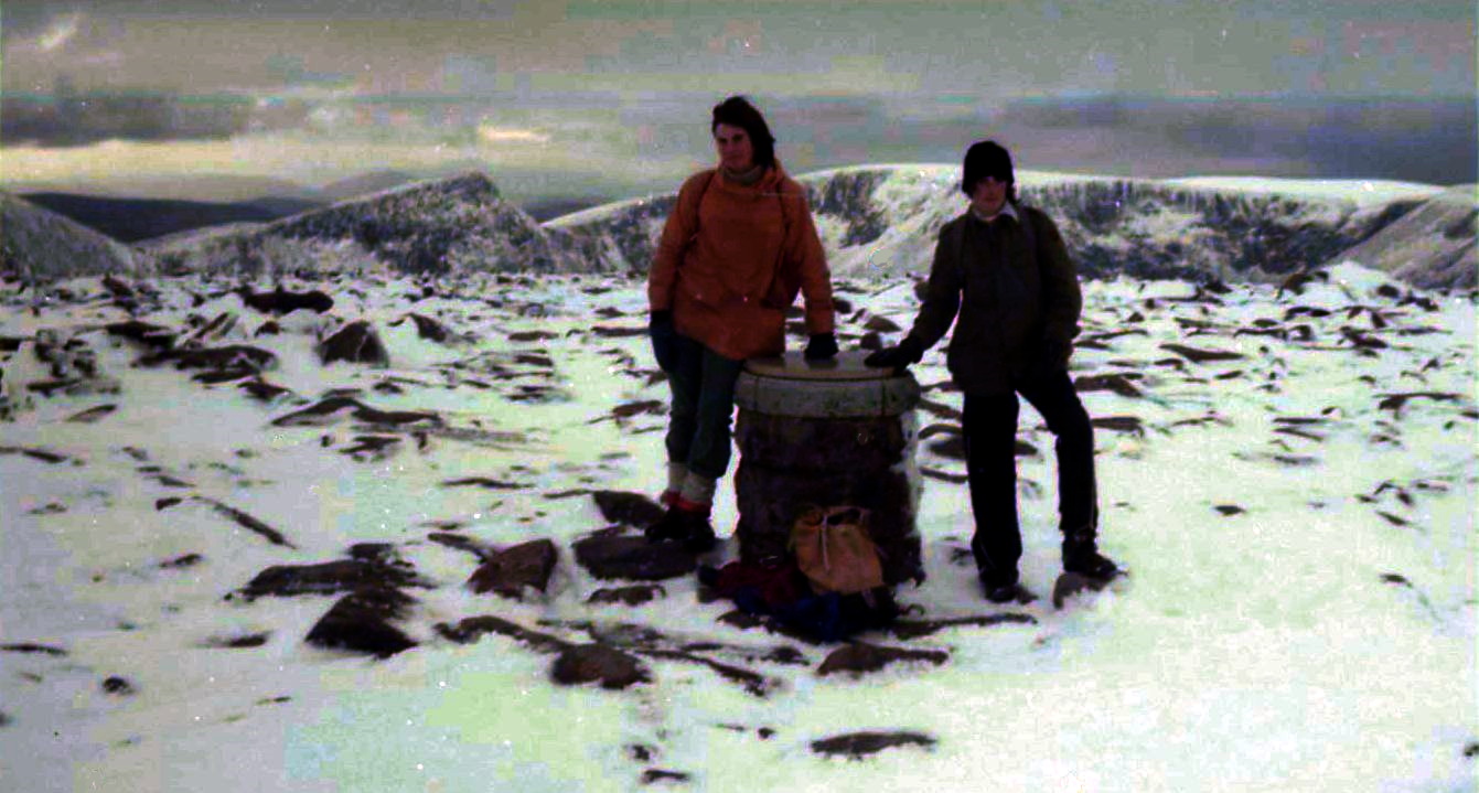 Trig Point on summit of Ben Macdui in the Cairngorm Mountains of Scotland