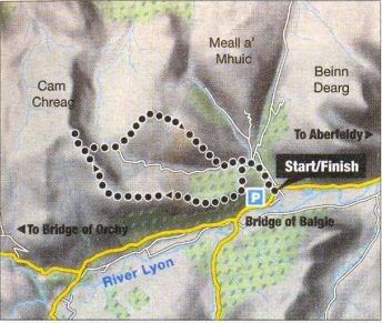 Route Description and Map for Cam Chreag above Glen Lyon