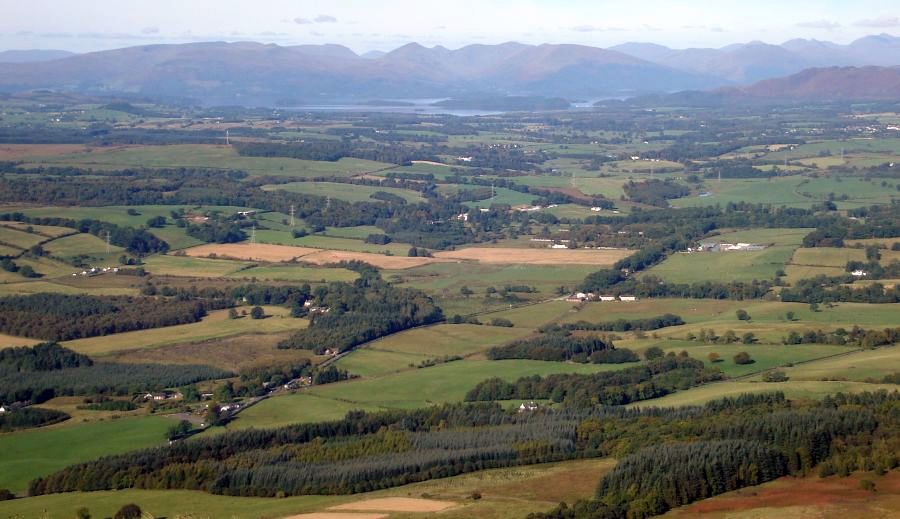 View from Dumgoyne of route of the West Highland Way to Drymen