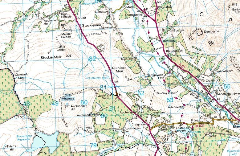 Map of Burncrooks Reservoir and the Whangie
