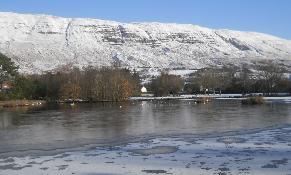 Snow-covered Campsie Fells above Lennoxtown