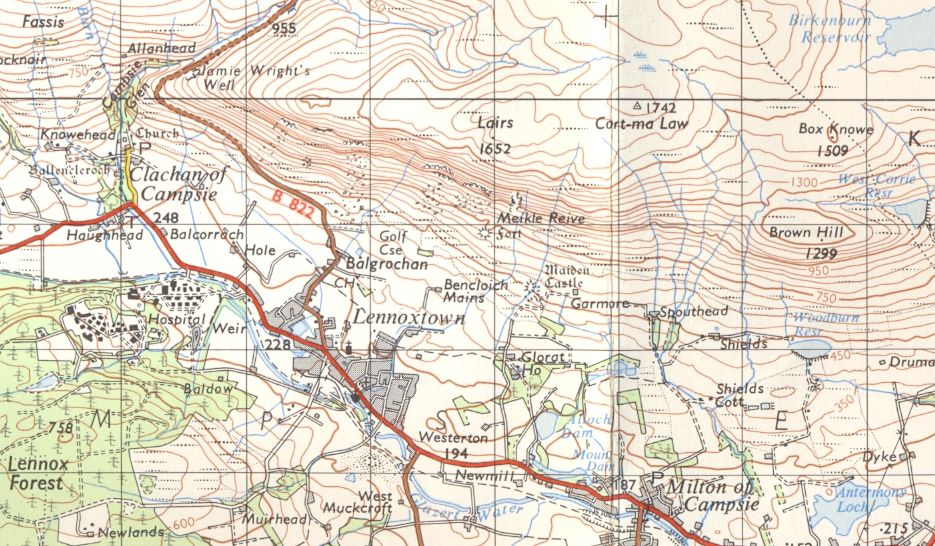 Map of the Campsie Fells above Lennoxtown