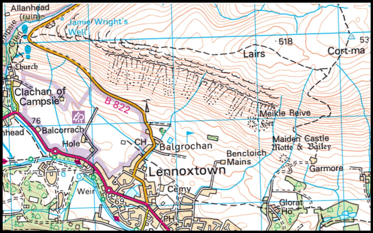 Map for traverse of  the Campsie Fells above Lennoxtown