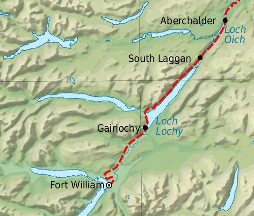 Walking Scotland from End to End - route map - Fort William to South Laggan ( Great Glen Way )