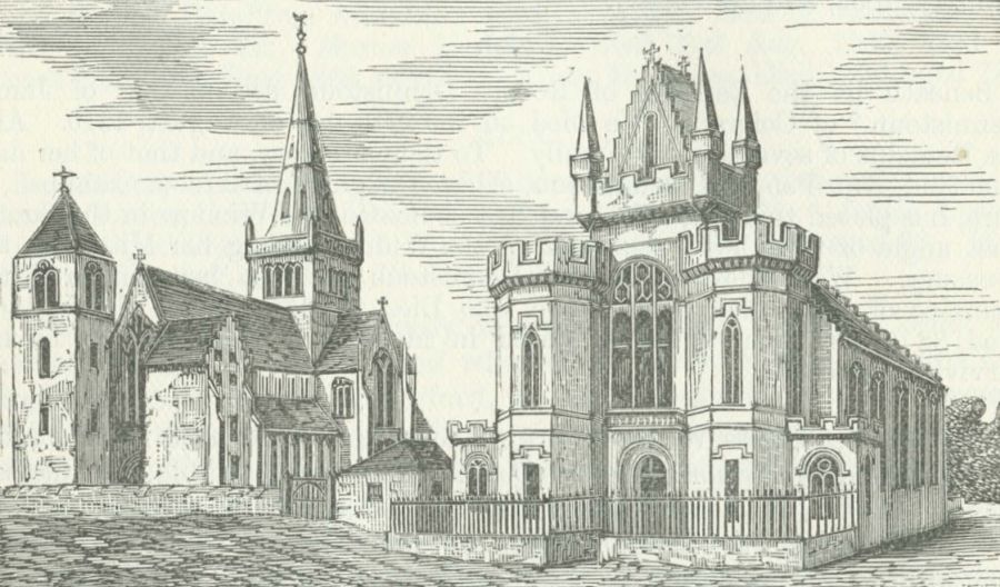 Old Etching of The Cathedral and former Barony Church in Glasgow.