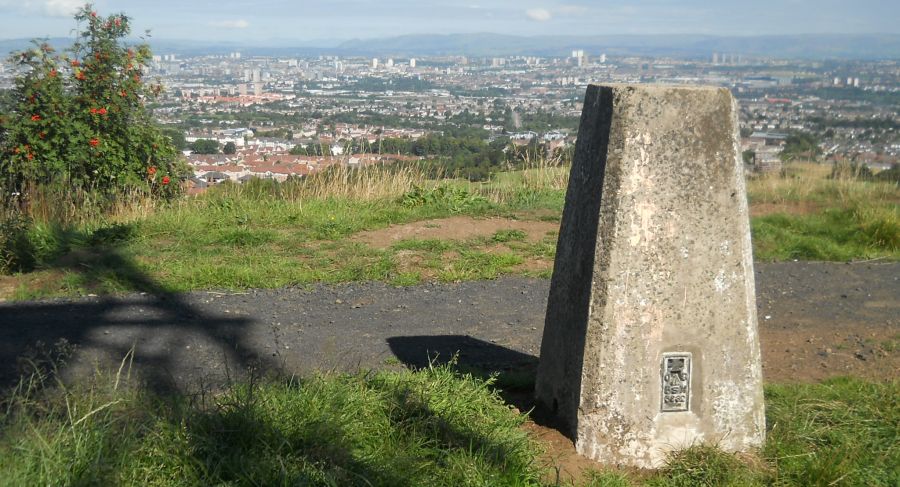 View of Glasgow and the Campsie Fells from the trig point in Cathkin Braes Country Park