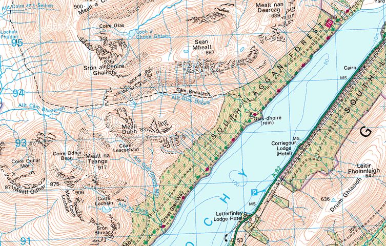 Map of the Loch Lochy Munros above the Great Glen