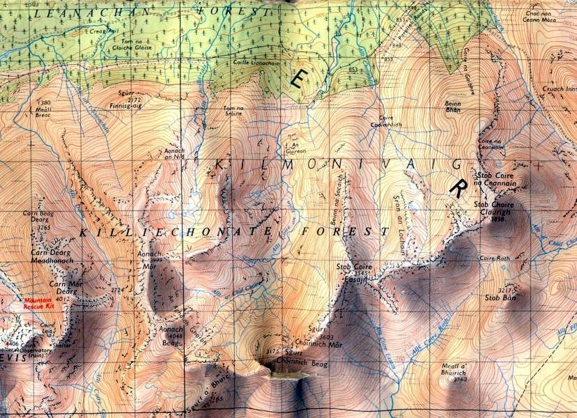 Map of Ben Nevis, Aonachs and The Grey Corries