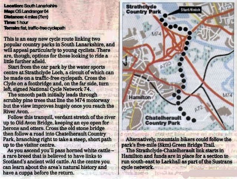 Map and Route Description of Cycle Run between Strathclyde Country Park and Chatelherault Country Park