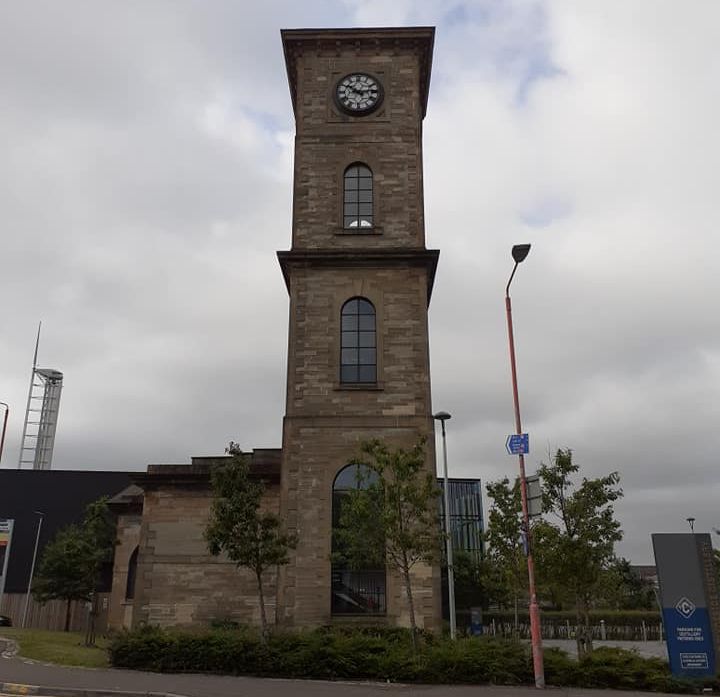 Clock tower at Clydeside Distillery
