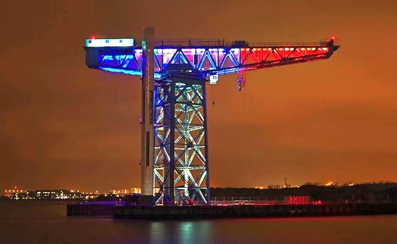 "Titan" Shipyard Crane at Clydebank illuminated at night