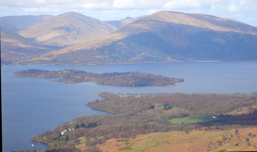 Luss Hills and Inchcailloch in Loch Lomond from Conic Hill above Balmaha