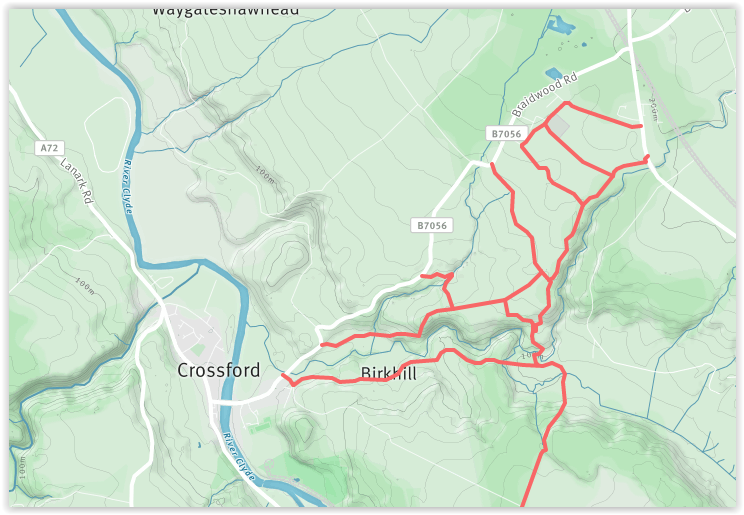 Trails Map of Crossford and Braidwood area
