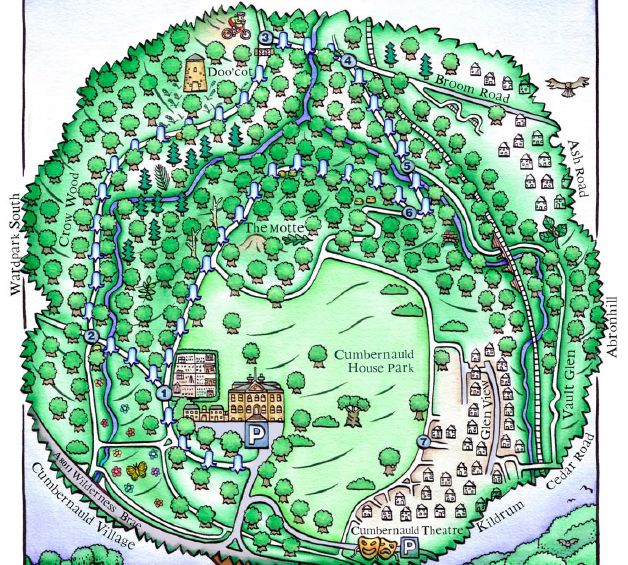 Map of Cumbernauld House Park in North Lanarkshire in Central Scotland